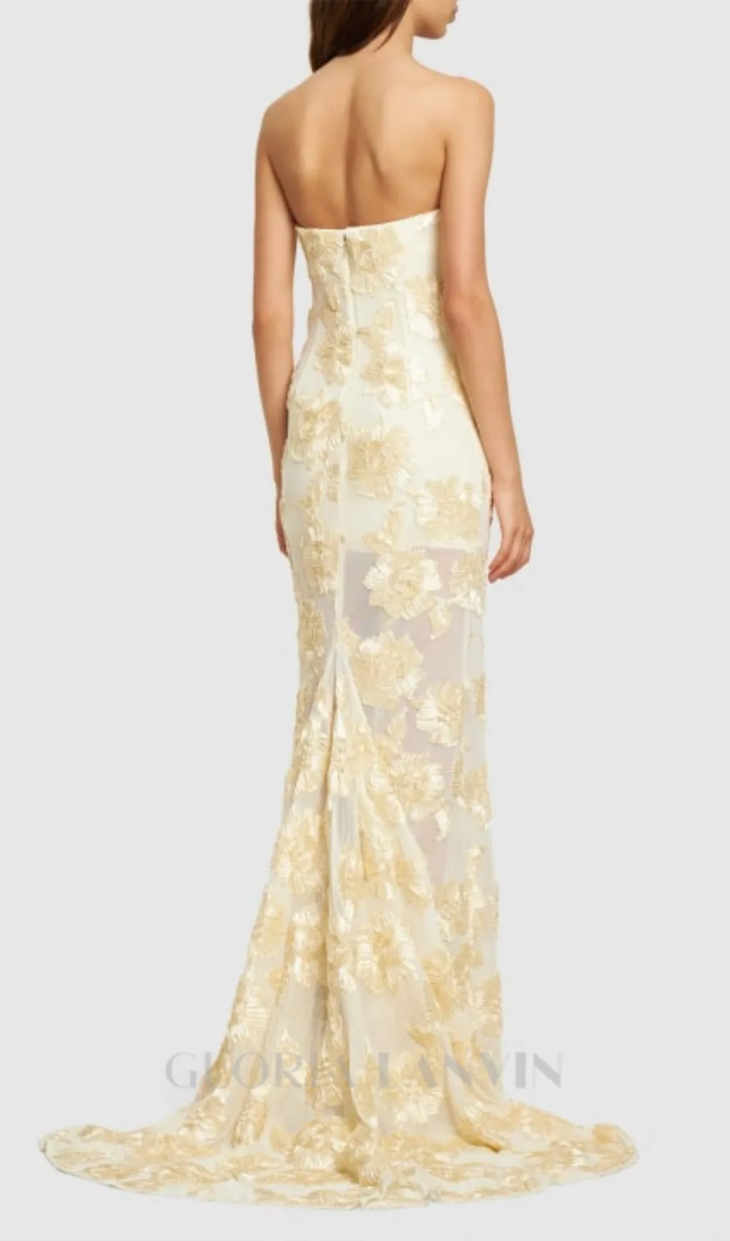 EMBROIDERED STRAPLESS GOWN IN APRICOT Gloria Lanvin