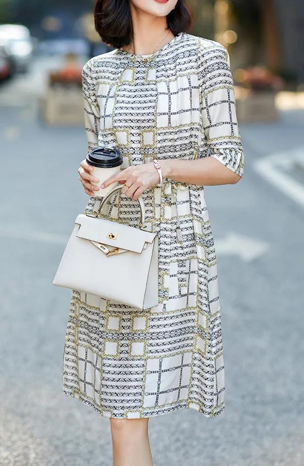Flash Sale! Elegant, Geometric Patternn Printed Silk Dress  Limited Release!