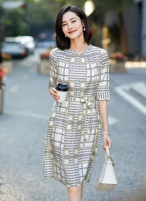 Flash Sale! Elegant, Geometric Patternn Printed Silk Dress  Limited Release!