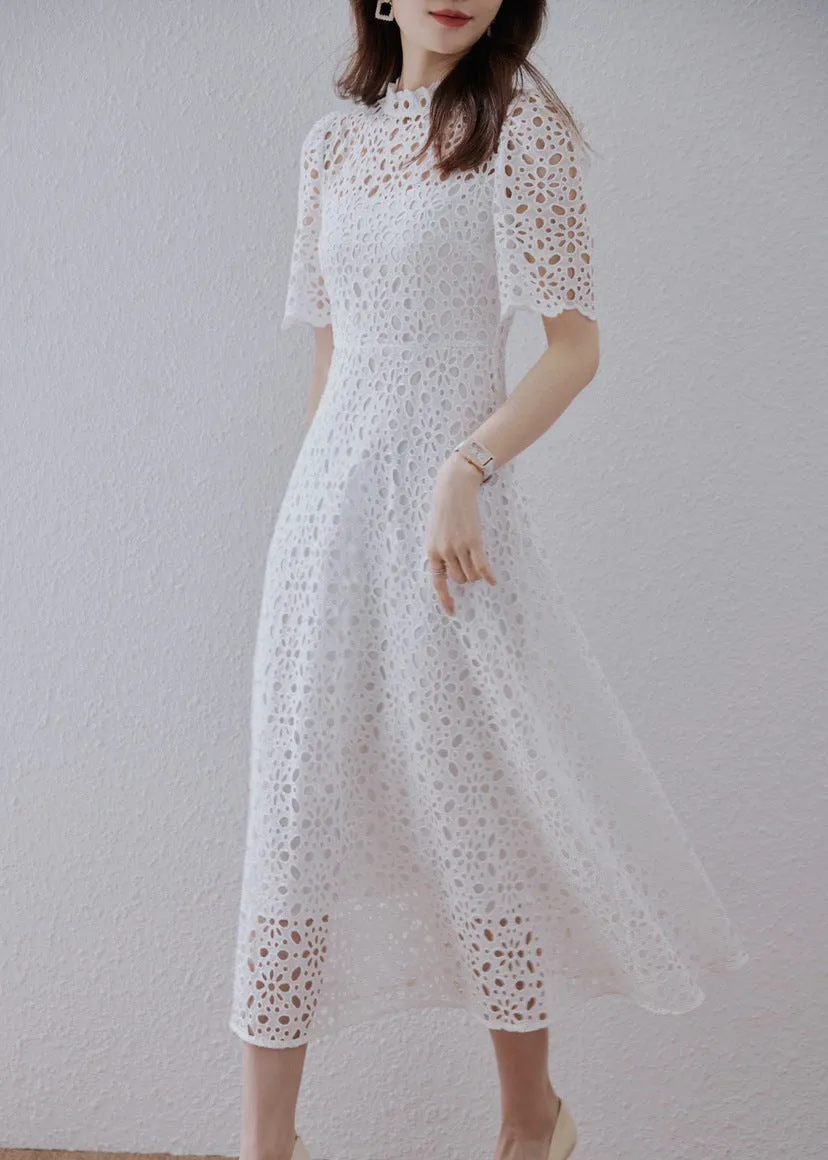 Flash Sale Lace Embordered Short Sleeve Hollow Out Elegant Midi Dress  Limited Release!