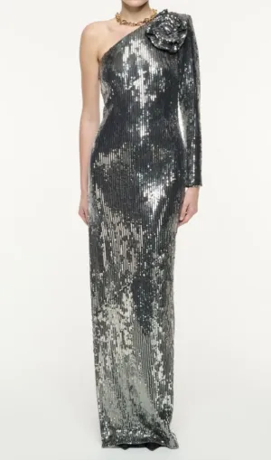 Floral-appliqu sequin gown in silver Gloria Lanvin