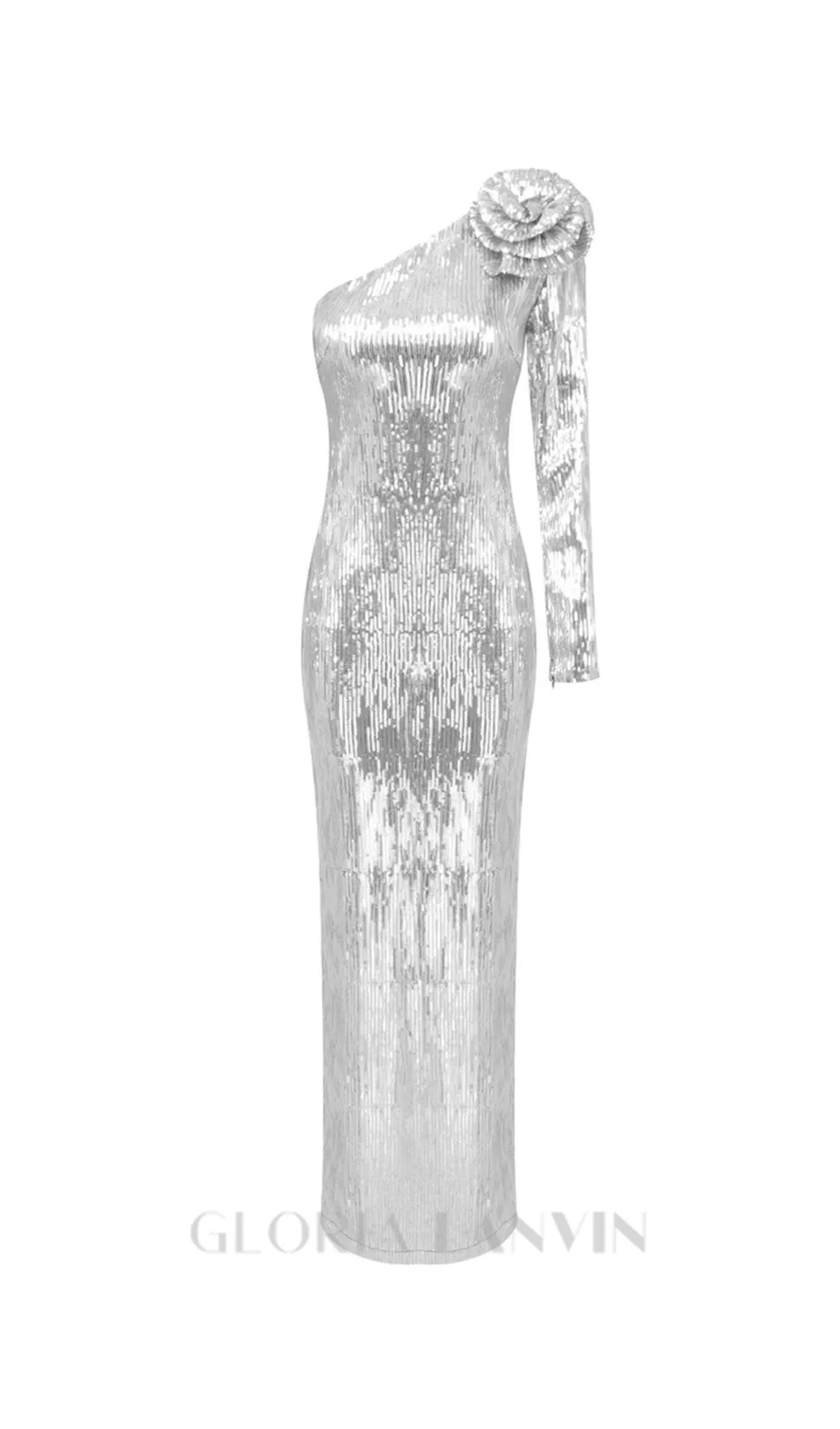 Floral-appliqu sequin gown in silver Gloria Lanvin