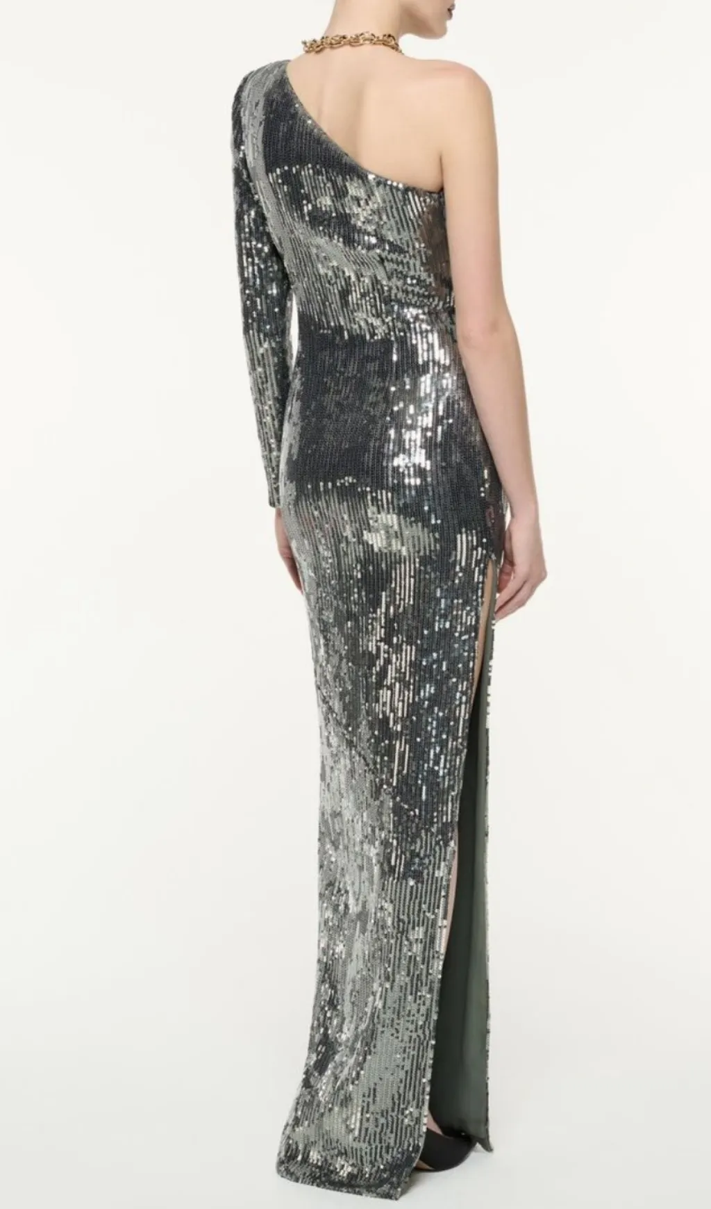 Floral-appliqu sequin gown in silver Gloria Lanvin