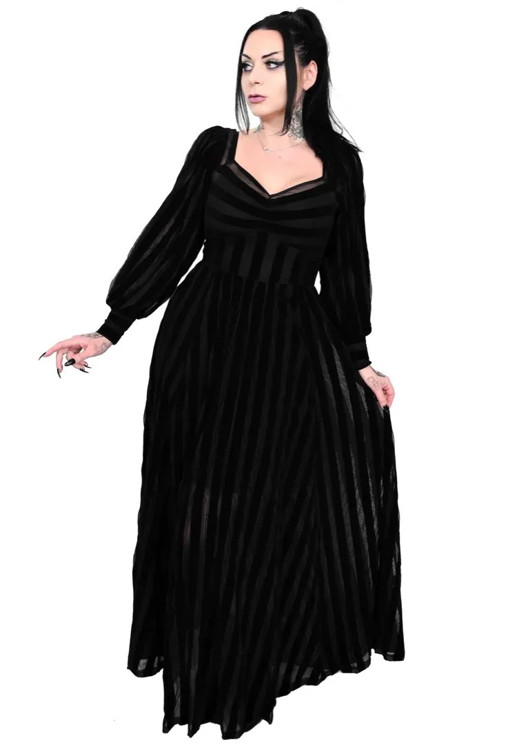Foxblood - Victoria Striped Mesh Gown Black - Dress