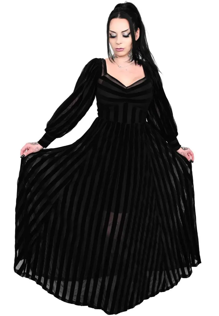 Foxblood - Victoria Striped Mesh Gown Black - Dress
