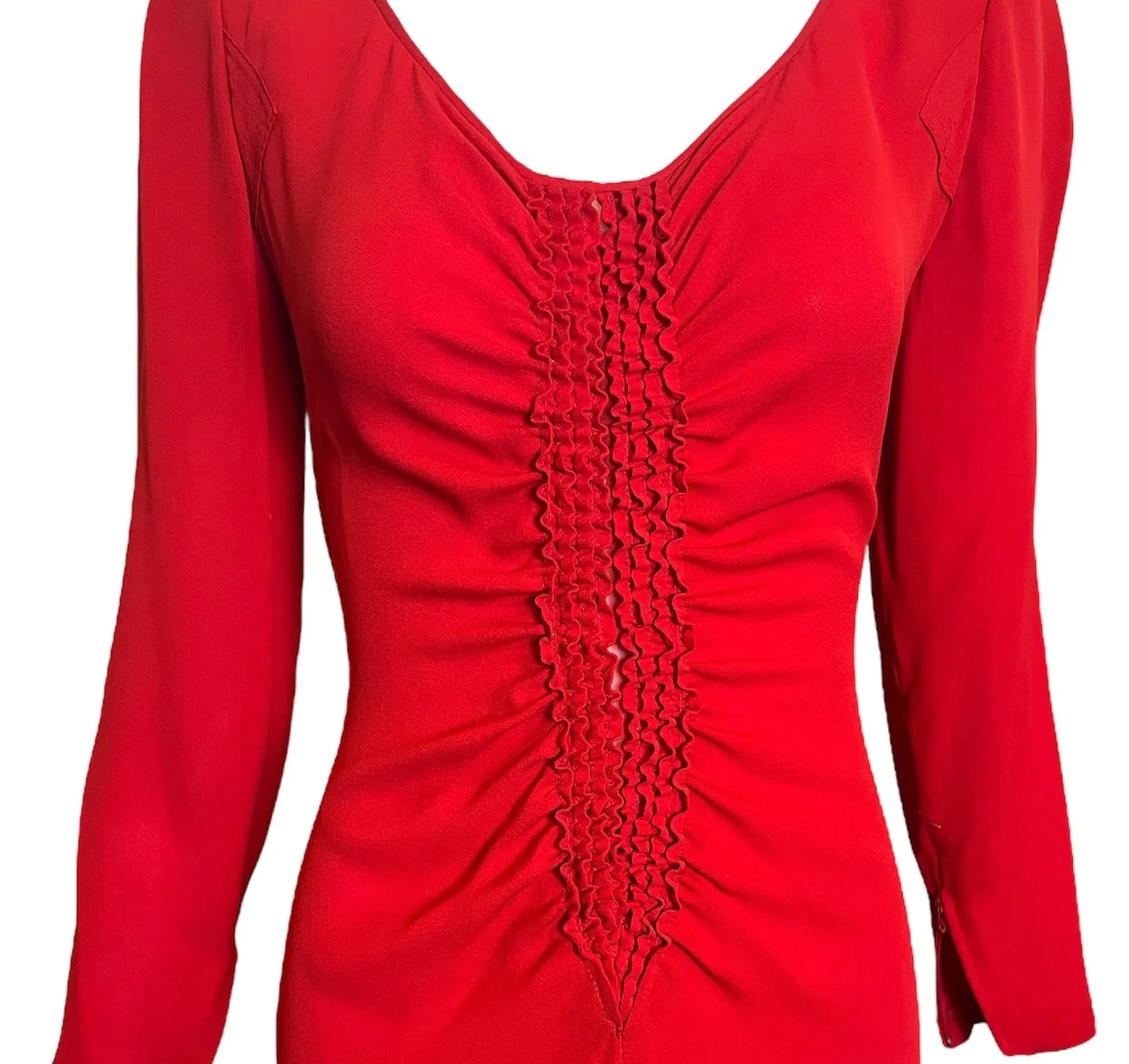 Galanos 1980’s Red Silk Shirred Front Gown