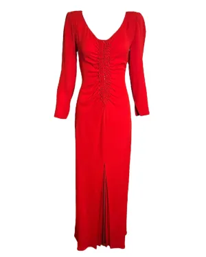 Galanos 1980’s Red Silk Shirred Front Gown