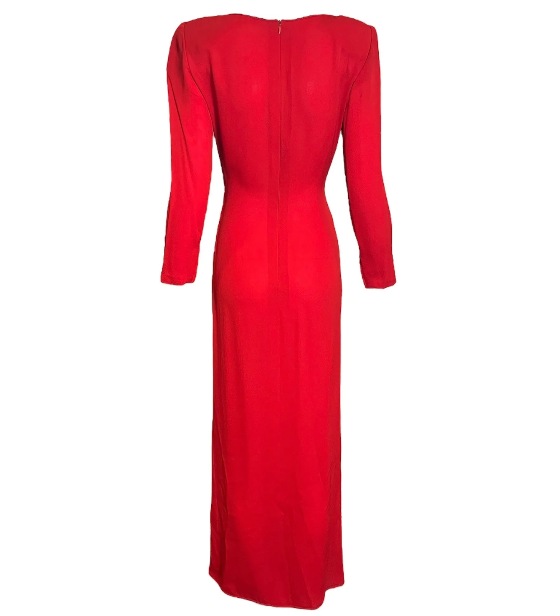 Galanos 1980’s Red Silk Shirred Front Gown