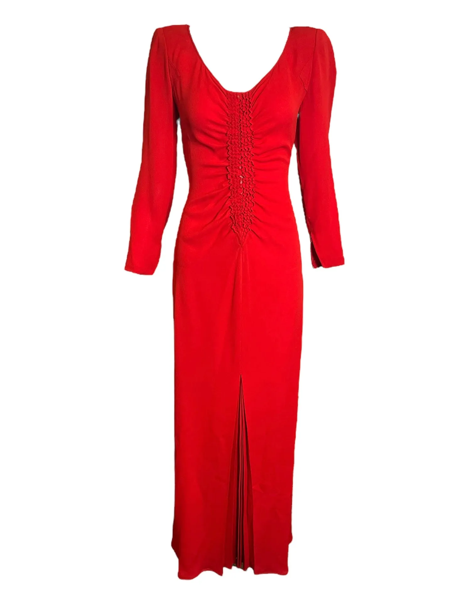 Galanos 1980’s Red Silk Shirred Front Gown