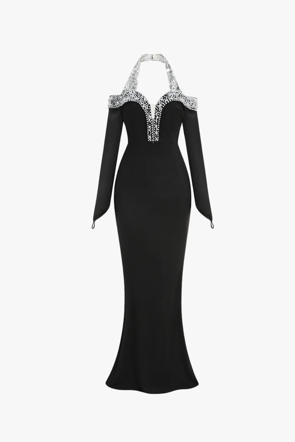 Halter Pearl Crystal-Trim Gown in black Gloria Lanvin