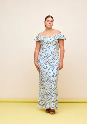 Hazel Ruffle Dress - Blue Scatter Hearts