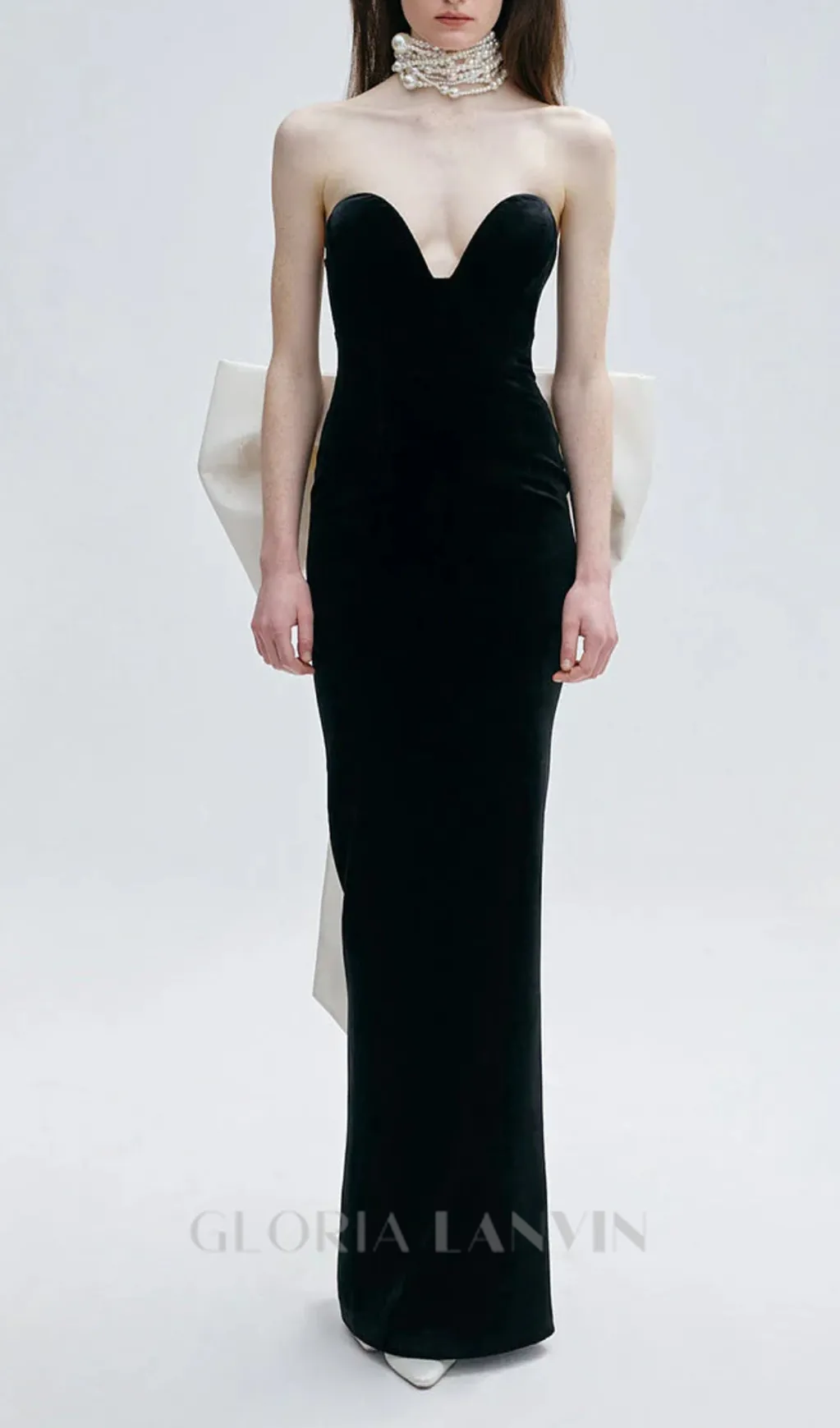hermosa silk strapless bow gown in black Gloria Lanvin