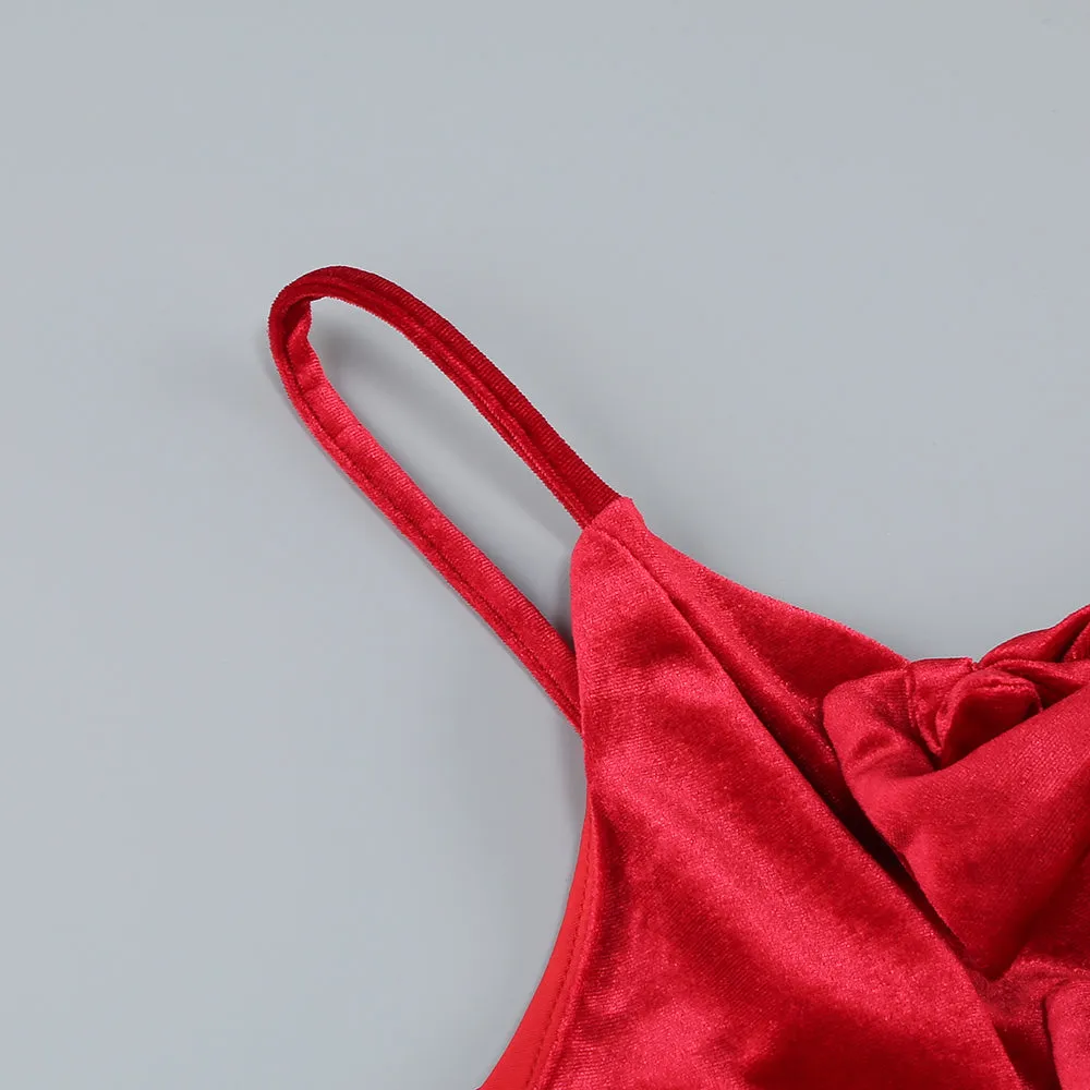 HILDA BOW-EMBELLISHED VELVET GOWN IN RED Gloria Lanvin