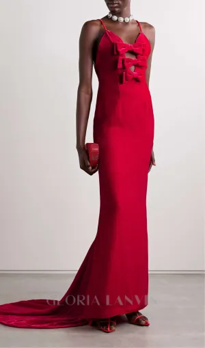 HILDA BOW-EMBELLISHED VELVET GOWN IN RED Gloria Lanvin