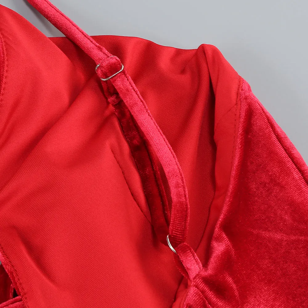 HILDA BOW-EMBELLISHED VELVET GOWN IN RED Gloria Lanvin