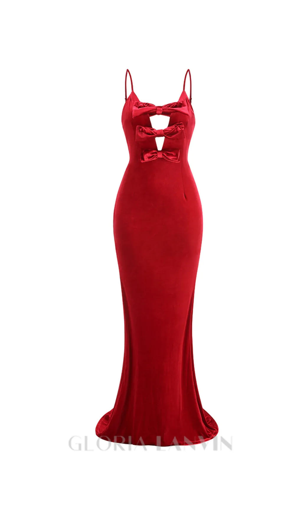 HILDA BOW-EMBELLISHED VELVET GOWN IN RED Gloria Lanvin