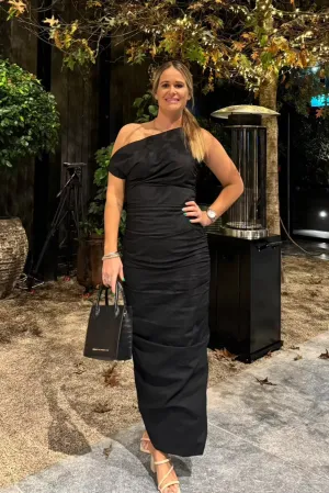 Issy One Shoulder Midi Dress - Black