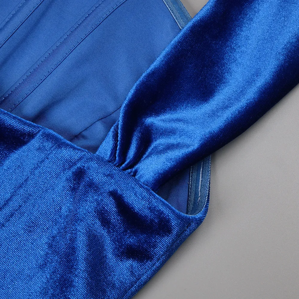 josephine off-shoulder velvet sash gown in blue Gloria Lanvin