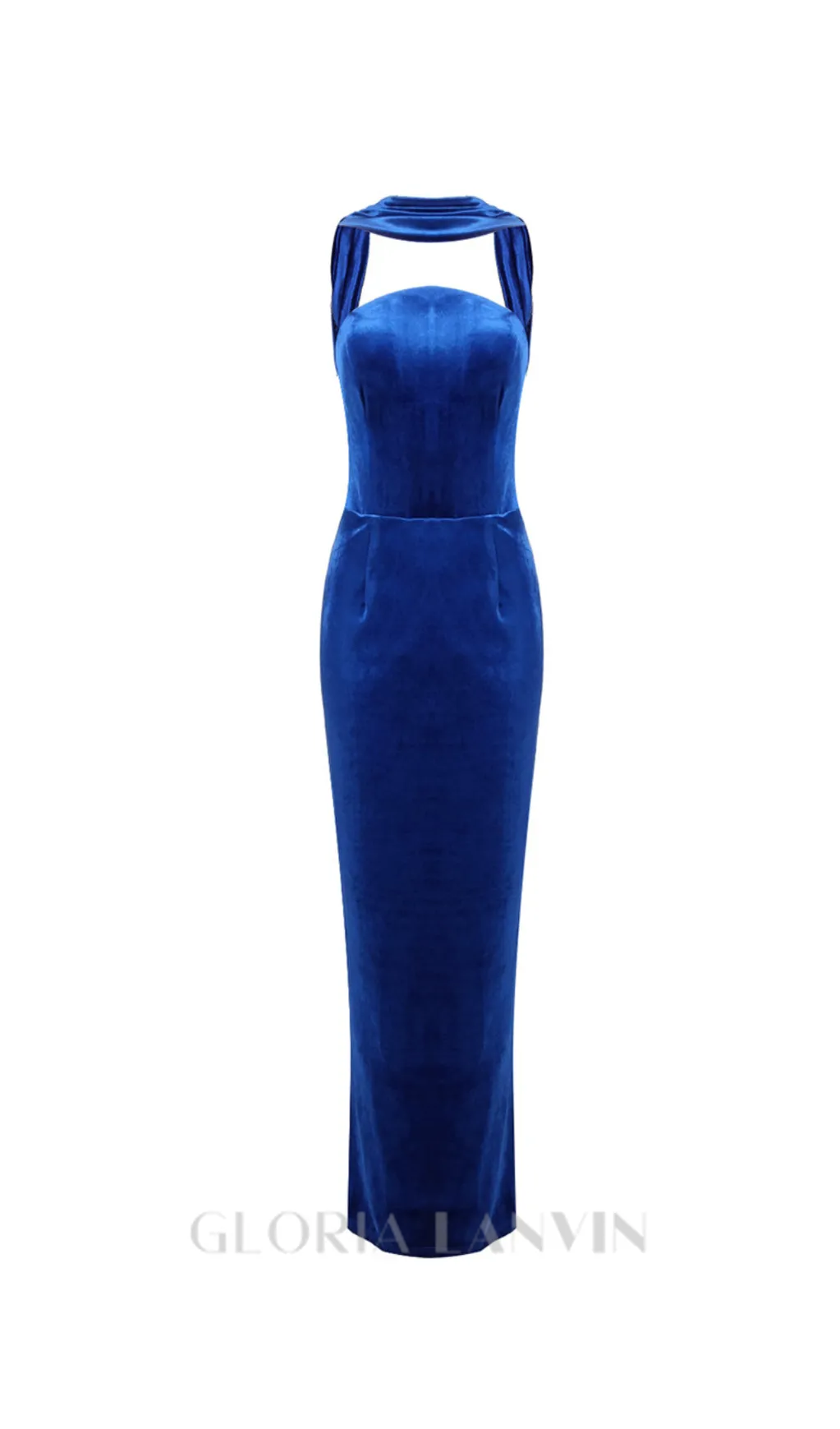 josephine off-shoulder velvet sash gown in blue Gloria Lanvin