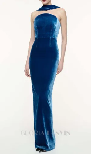 josephine off-shoulder velvet sash gown in blue Gloria Lanvin