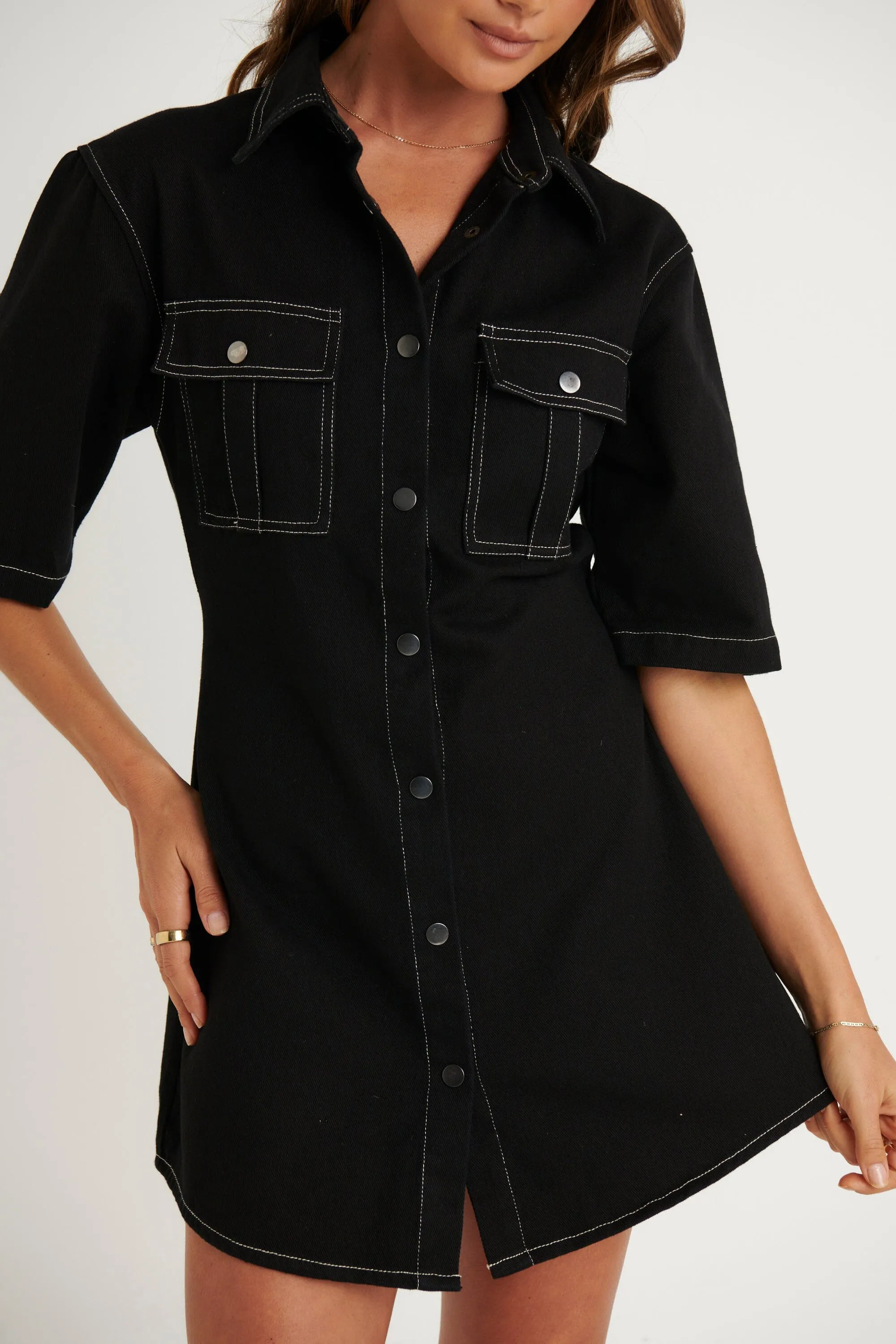 Kaneisha Denim Dress Black