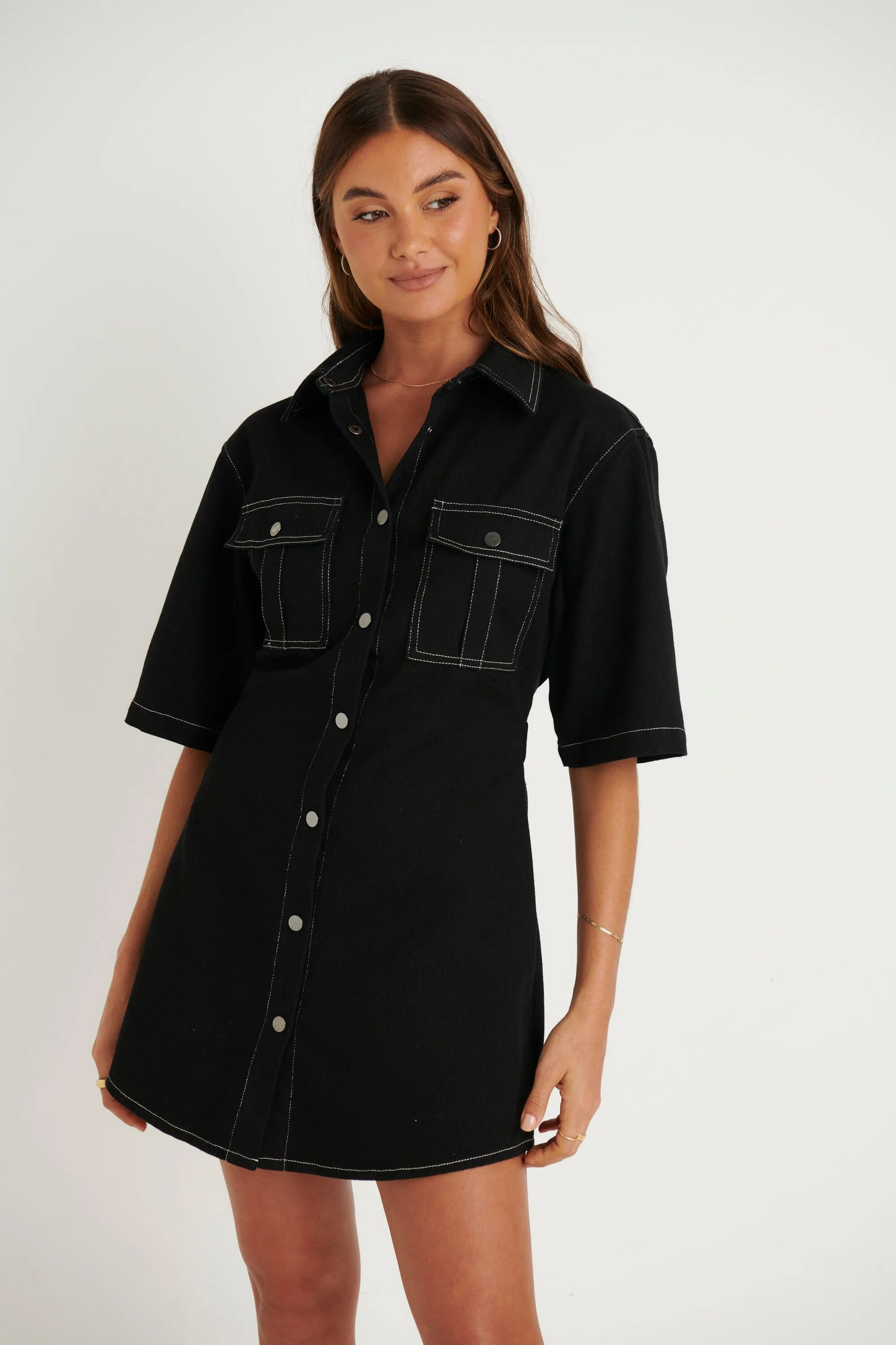 Kaneisha Denim Dress Black