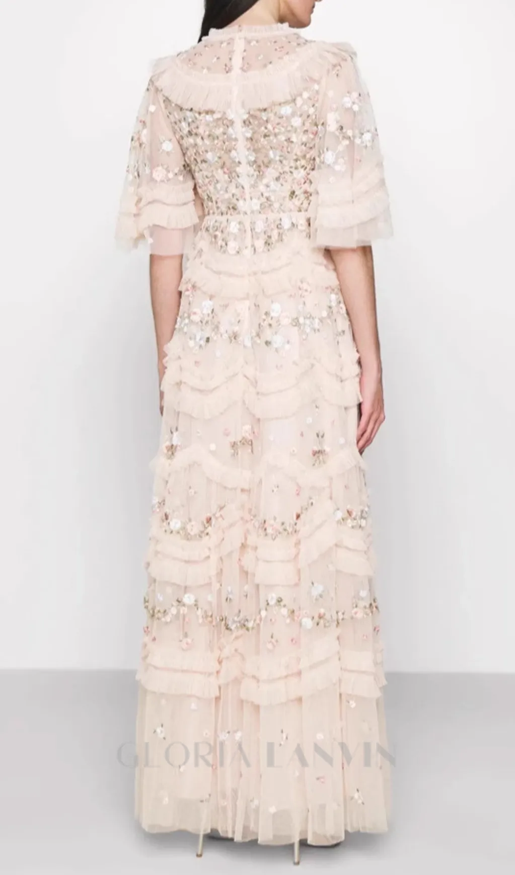 lalabelle tulle floral gown in apricot Gloria Lanvin