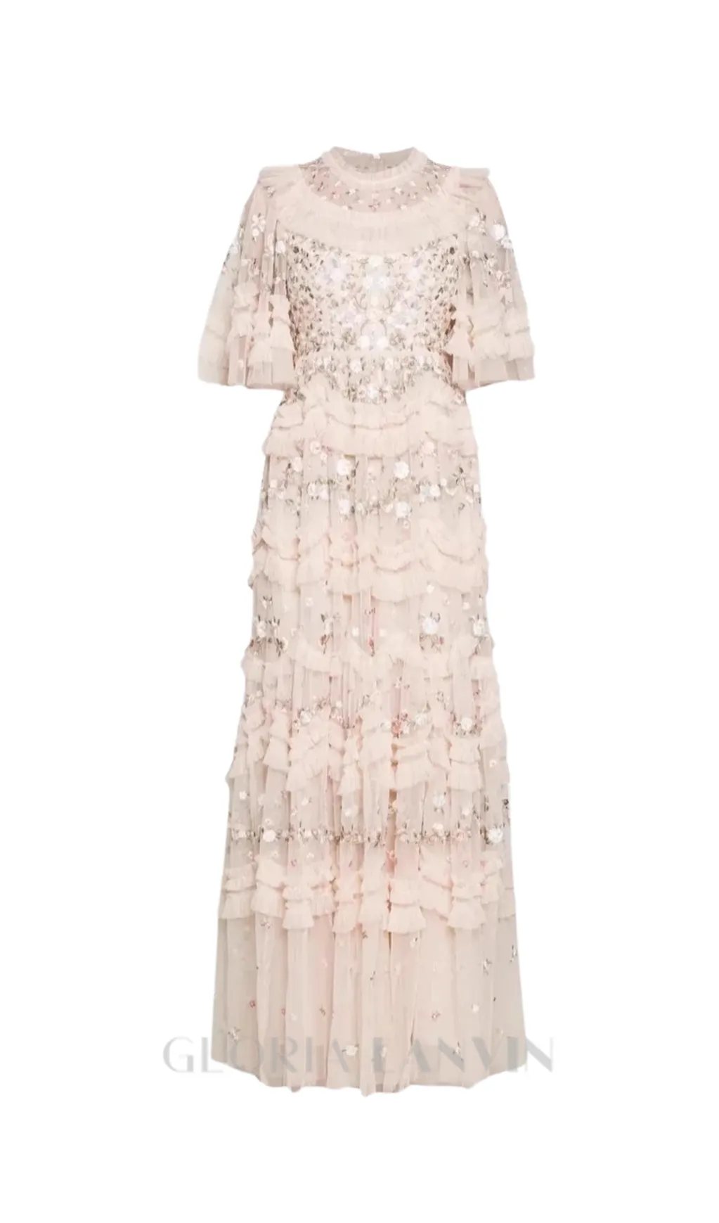lalabelle tulle floral gown in apricot Gloria Lanvin
