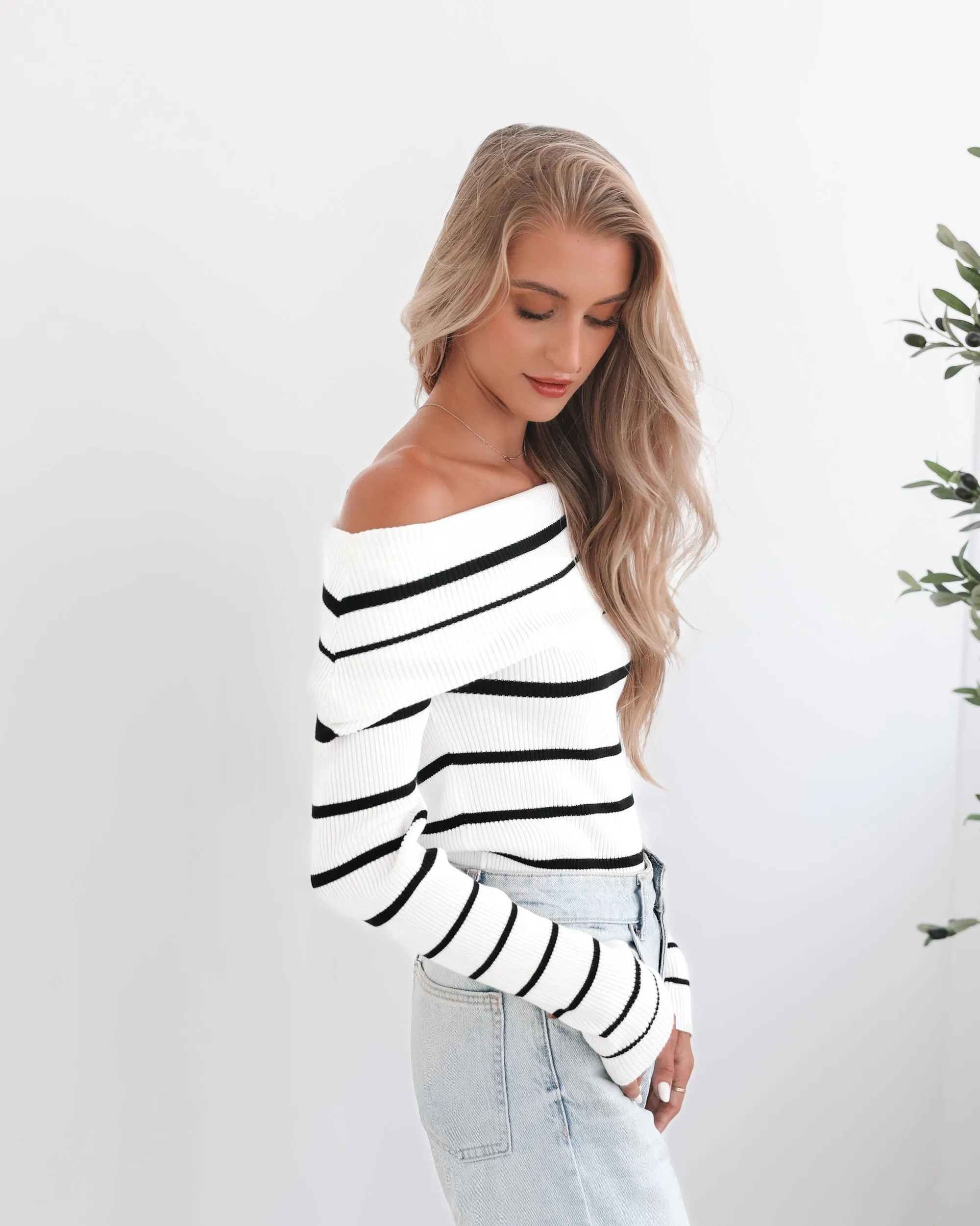 Leontina Knit Top - White Stripe