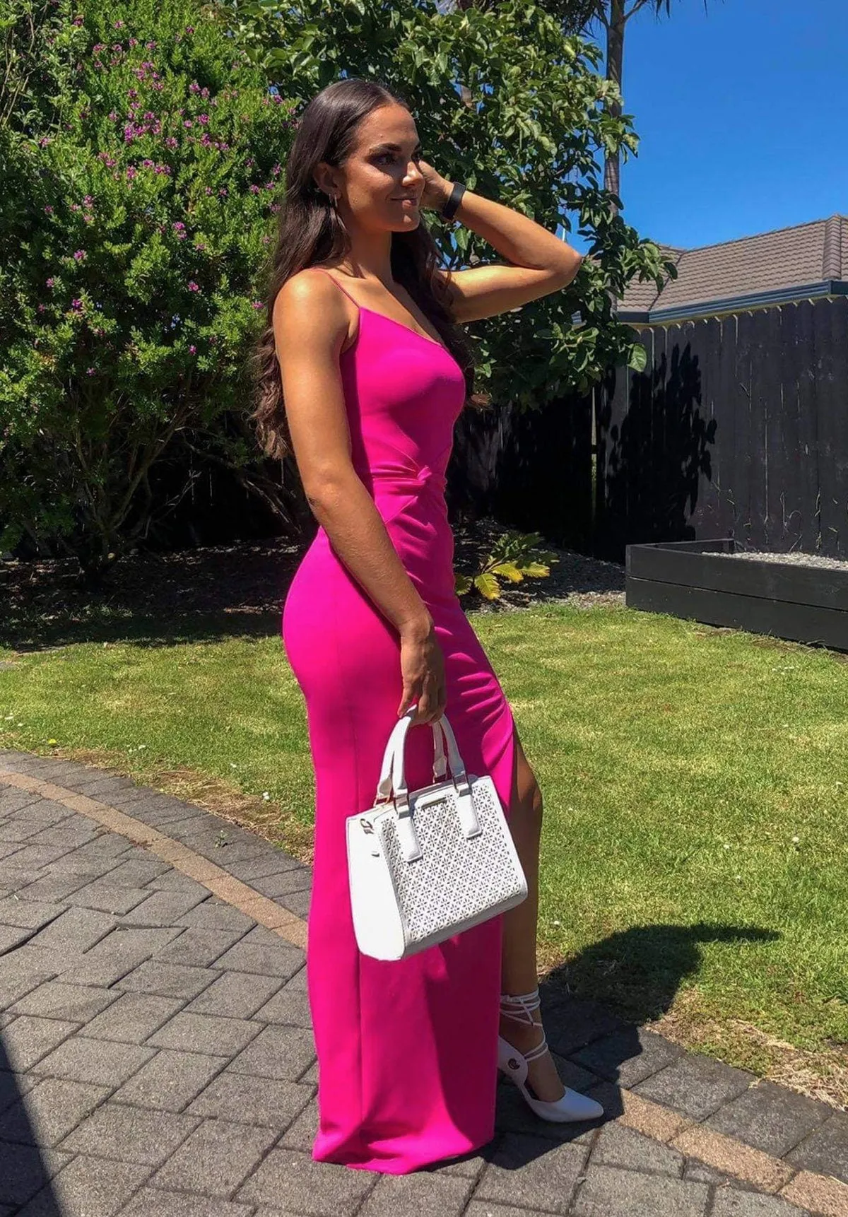 Lust One Shoulder Gown - Neon Pink