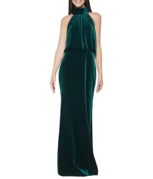 Luxury Feel Sleeveless Mock Neck Blouson Gown Hunter  Last Few Pieces!