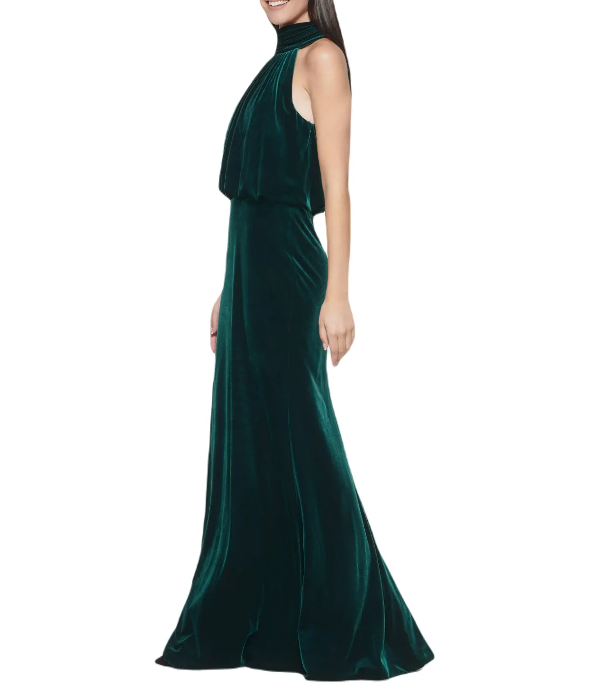 Luxury Feel Sleeveless Mock Neck Blouson Gown Hunter  Last Few Pieces!