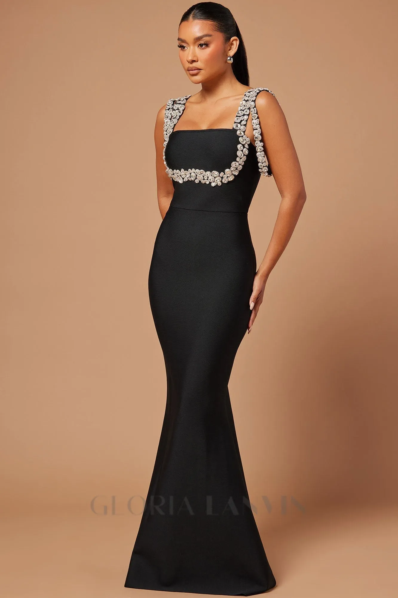 Masie crystal embellished Bandage Gown in Black Gloria Lanvin
