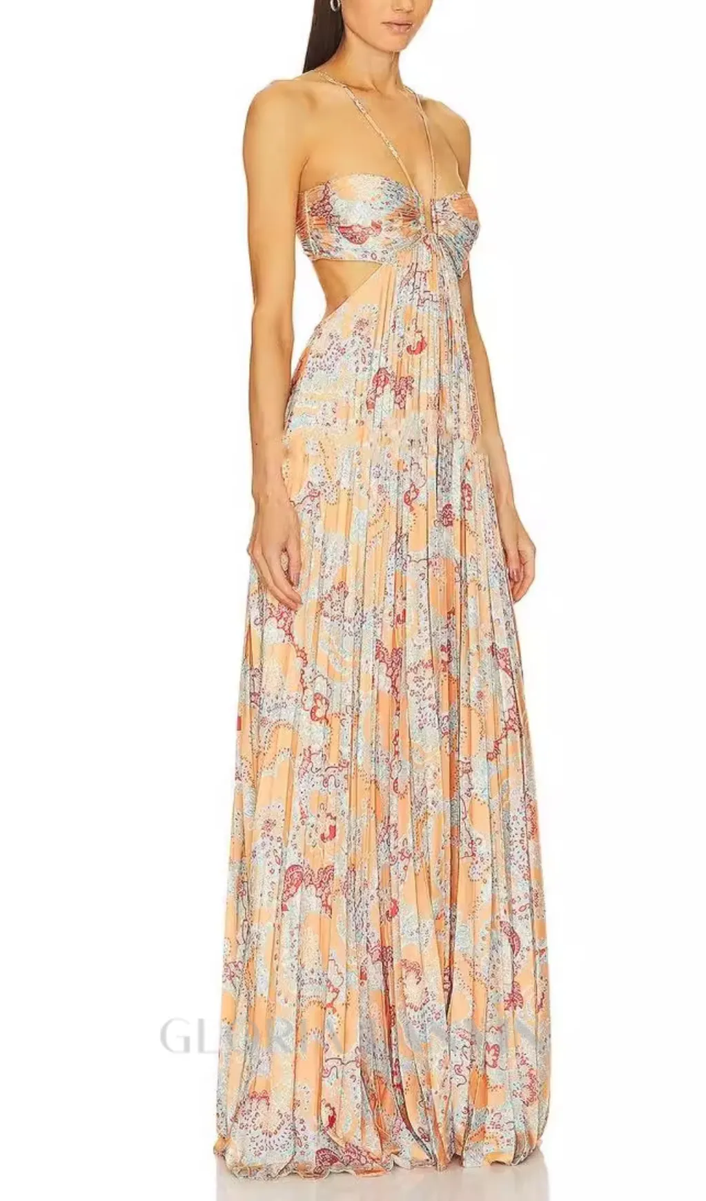 MOIRA CUTOUT FLORAL PRINTED HALTERNECK GOWN Gloria Lanvin