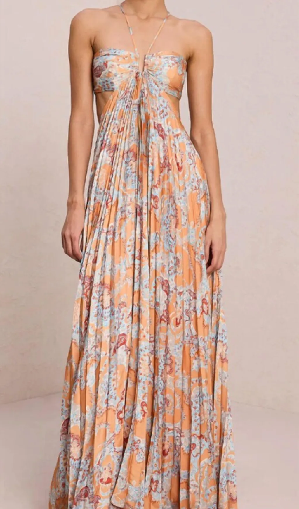 MOIRA CUTOUT FLORAL PRINTED HALTERNECK GOWN Gloria Lanvin