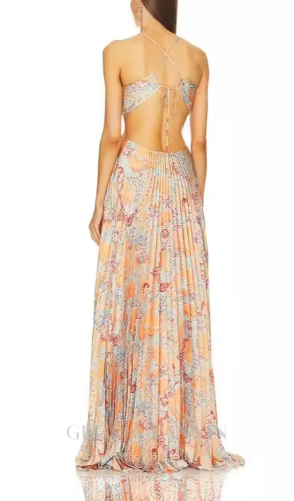 MOIRA CUTOUT FLORAL PRINTED HALTERNECK GOWN Gloria Lanvin