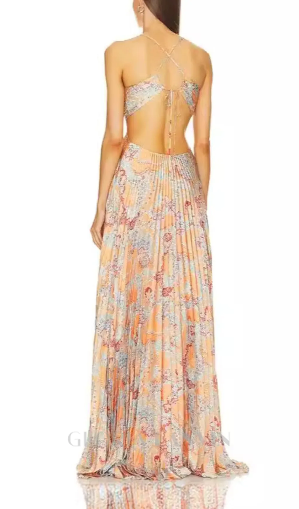 MOIRA CUTOUT FLORAL PRINTED HALTERNECK GOWN Gloria Lanvin