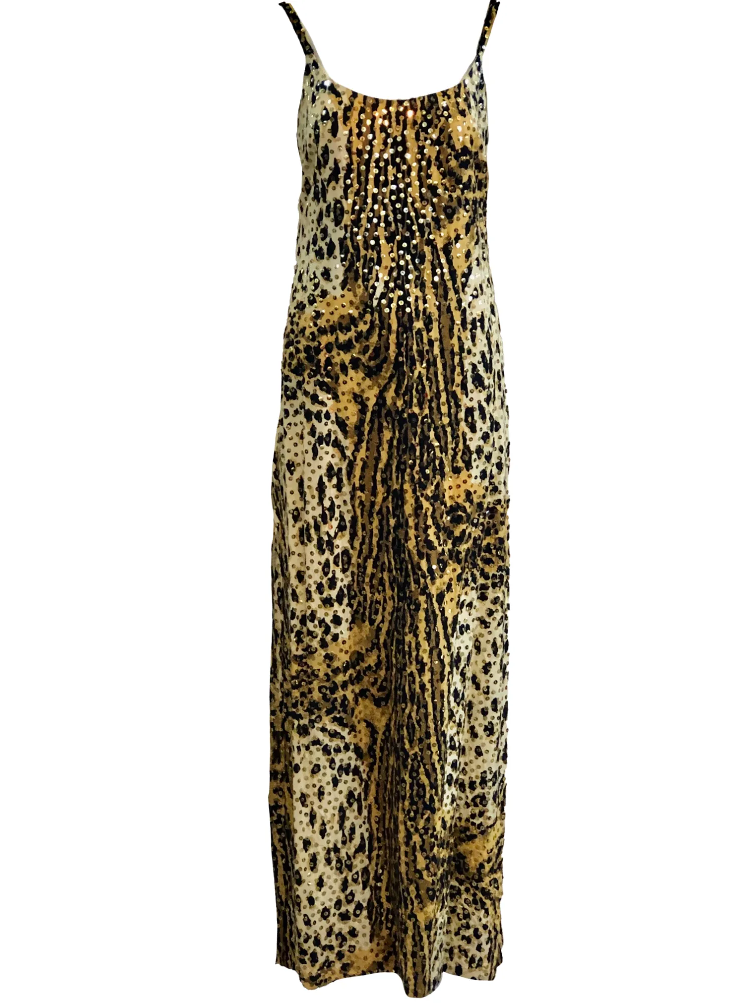Mollie Parnis 1970's Leopard Print Gown with Sequins and Matching Jacket