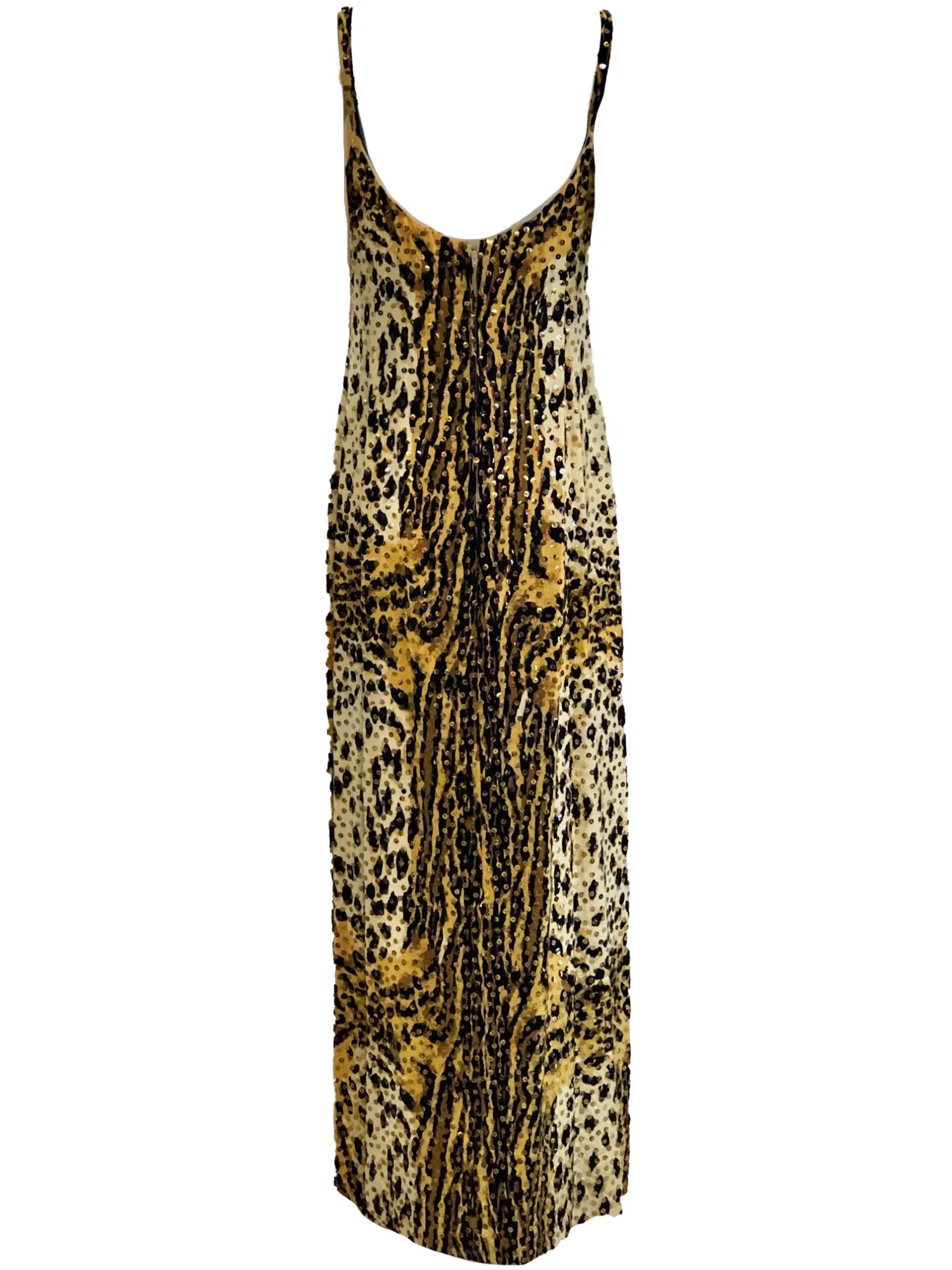 Mollie Parnis 1970's Leopard Print Gown with Sequins and Matching Jacket