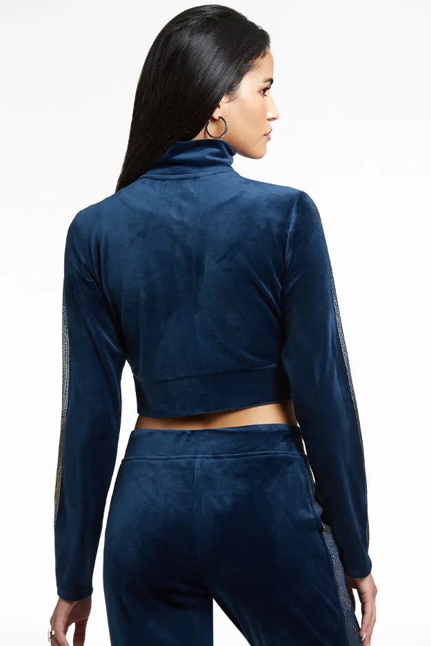 Monogram Velour Cropped Track Jacket with Ombre Sleeve BlingREJUICED Juicy Couture