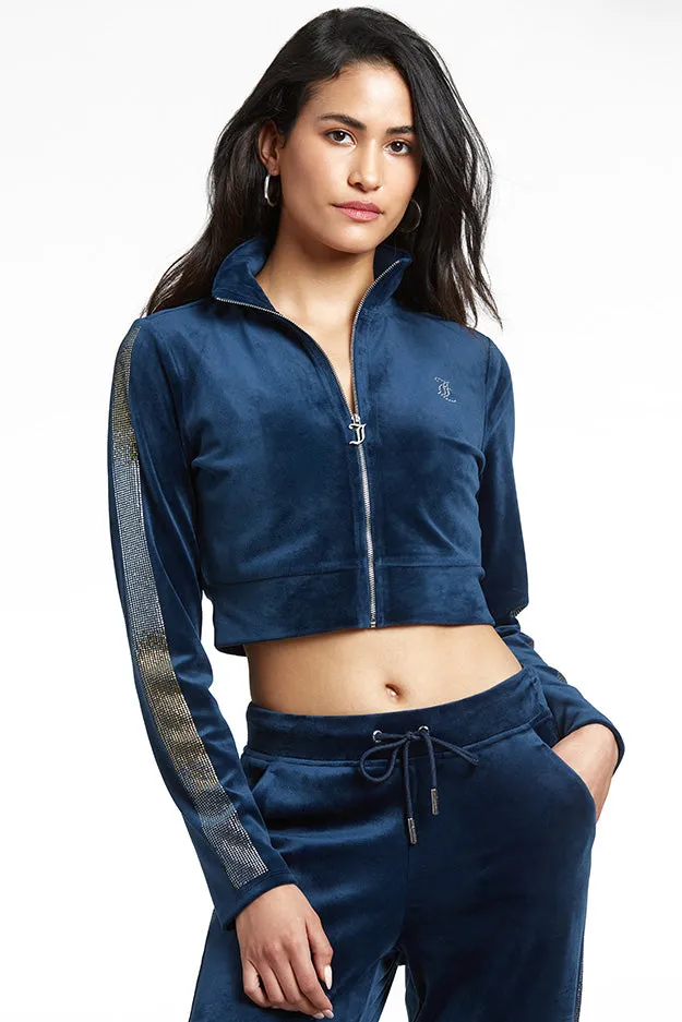 Monogram Velour Cropped Track Jacket with Ombre Sleeve BlingREJUICED Juicy Couture