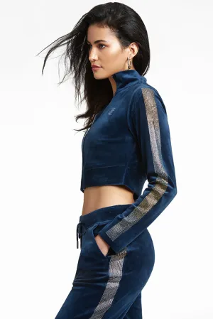 Monogram Velour Cropped Track Jacket with Ombre Sleeve BlingREJUICED Juicy Couture