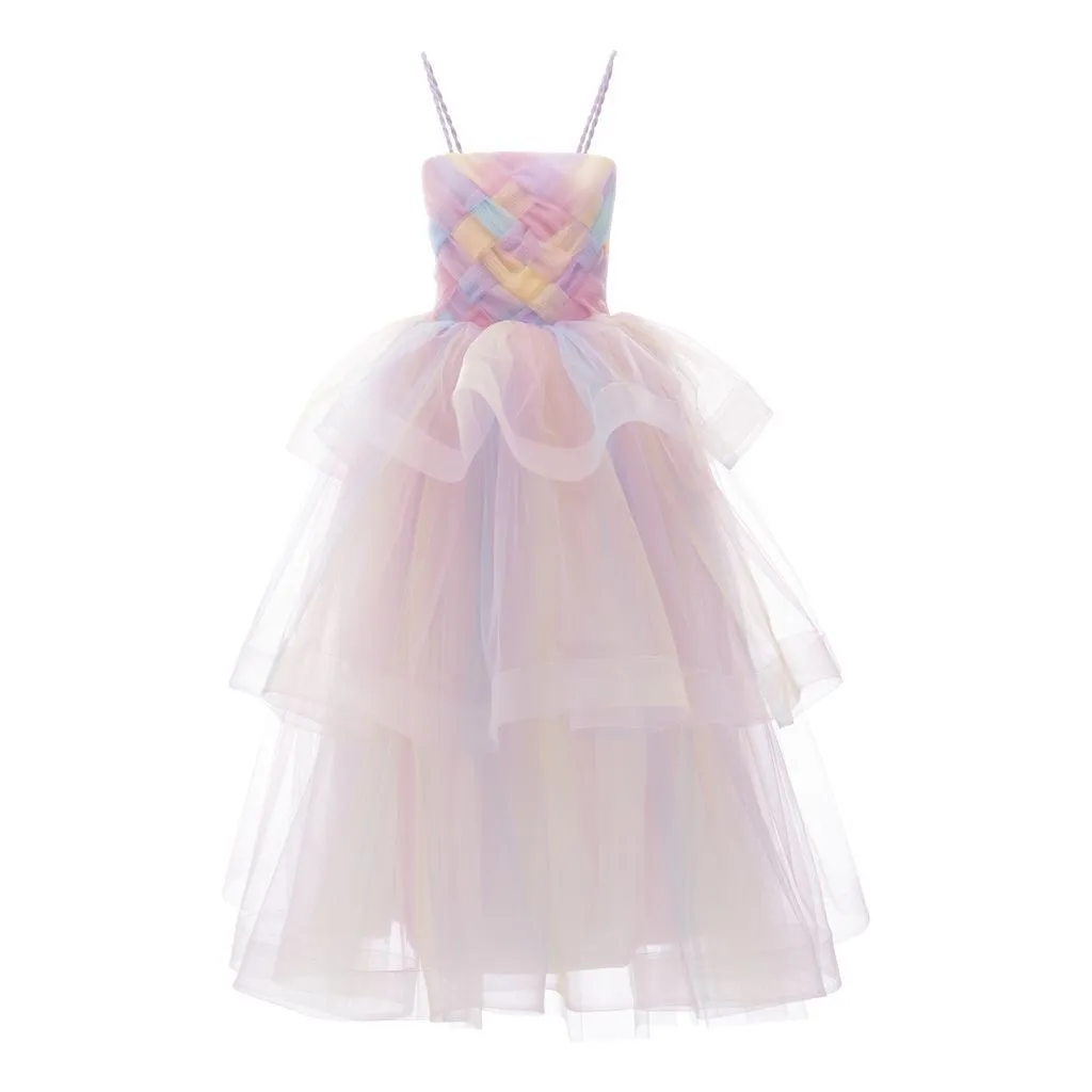 Multicolor Woven Tulle Gown