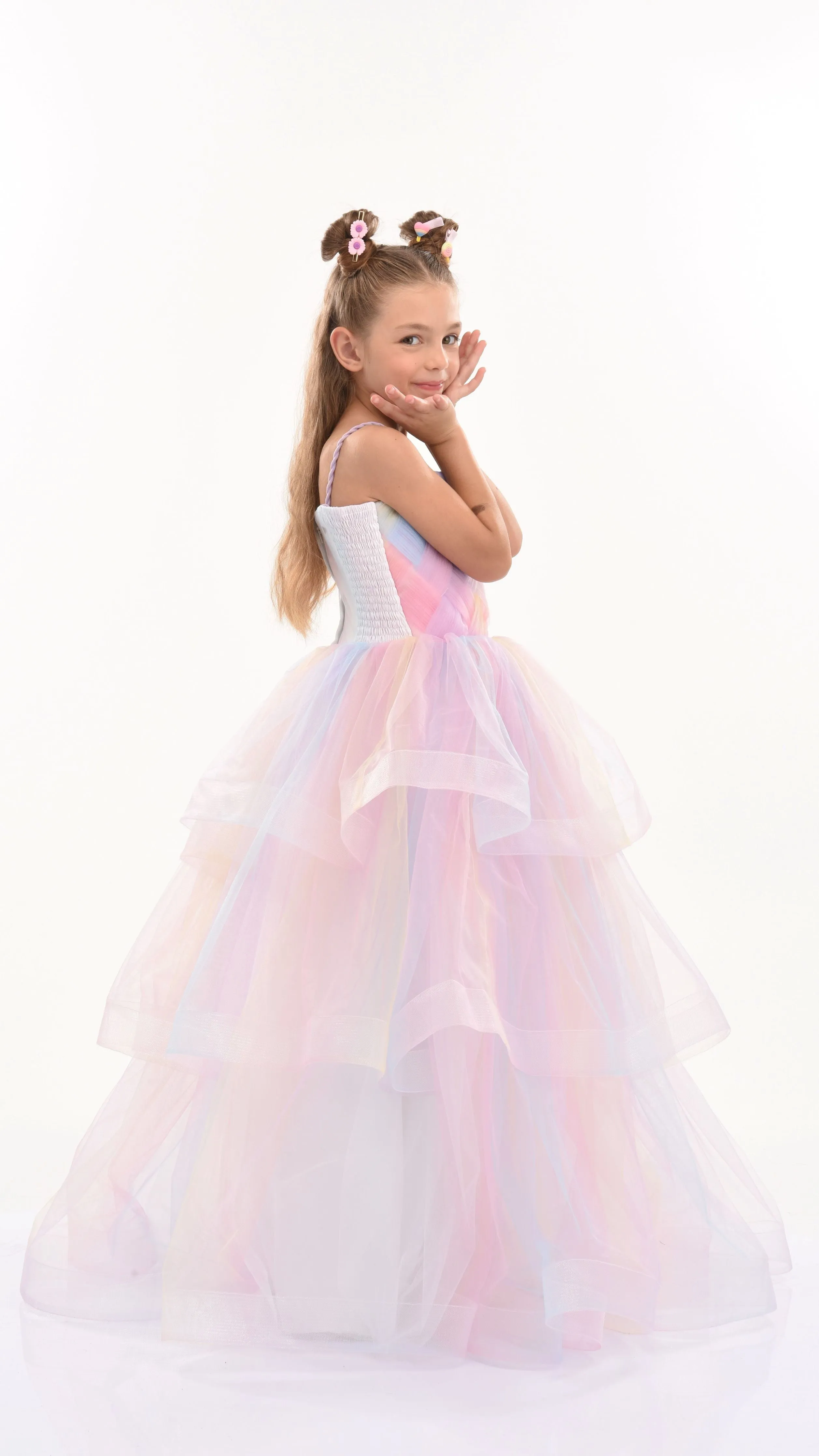 Multicolor Woven Tulle Gown