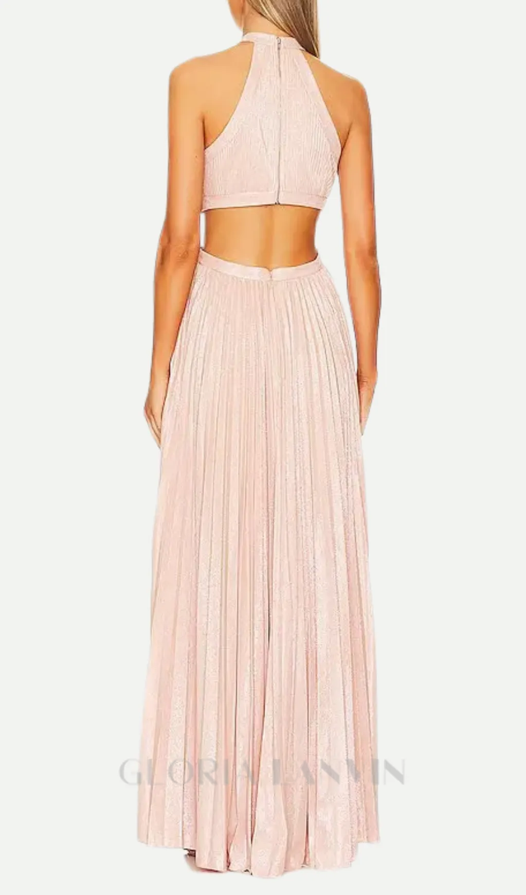 nancy halter cutout pleated gown in pale pink Gloria Lanvin