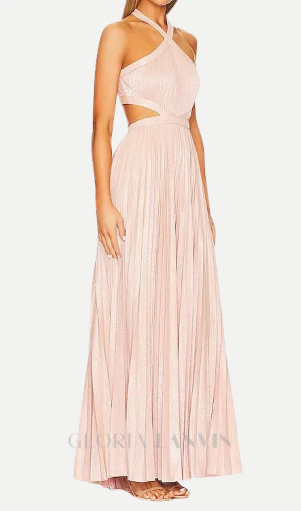nancy halter cutout pleated gown in pale pink Gloria Lanvin