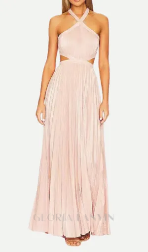 nancy halter cutout pleated gown in pale pink Gloria Lanvin