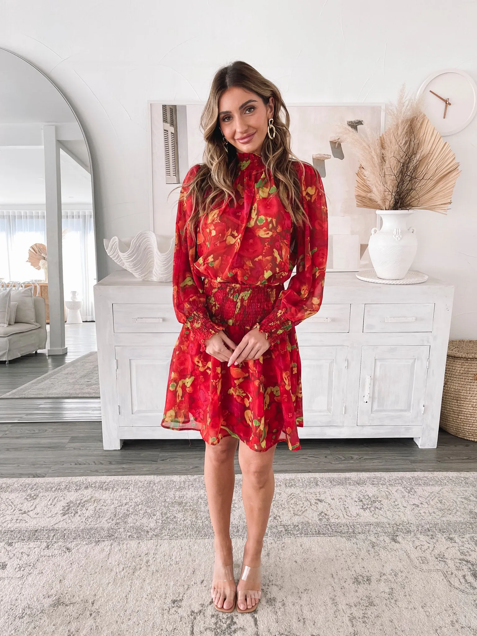 Neary Dress - Red Watercolour