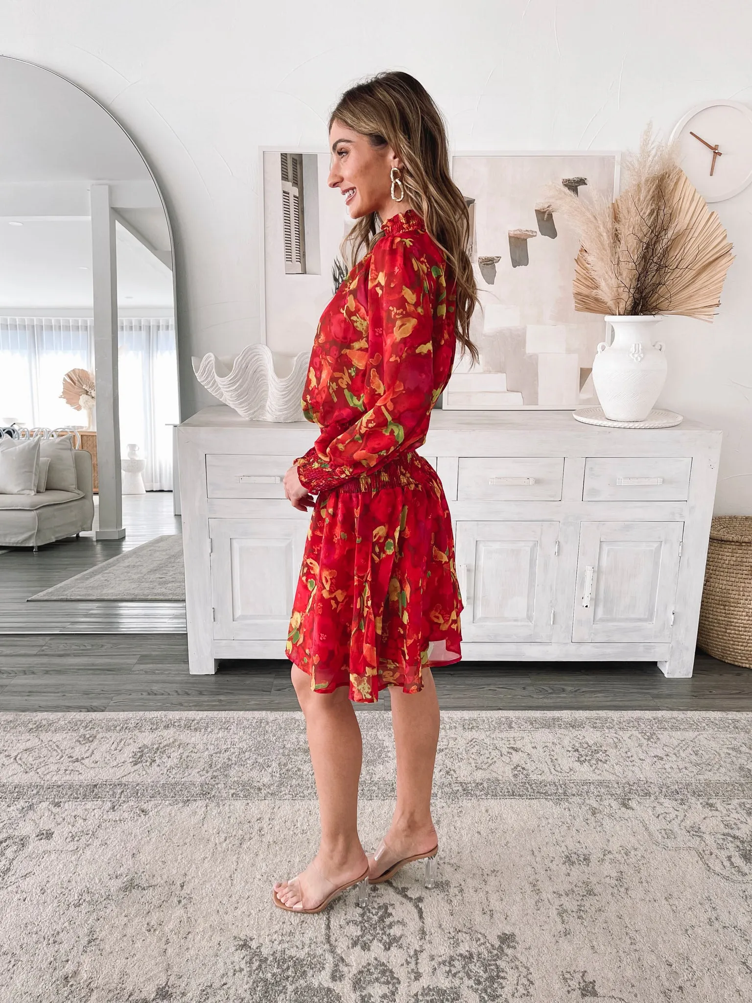 Neary Dress - Red Watercolour