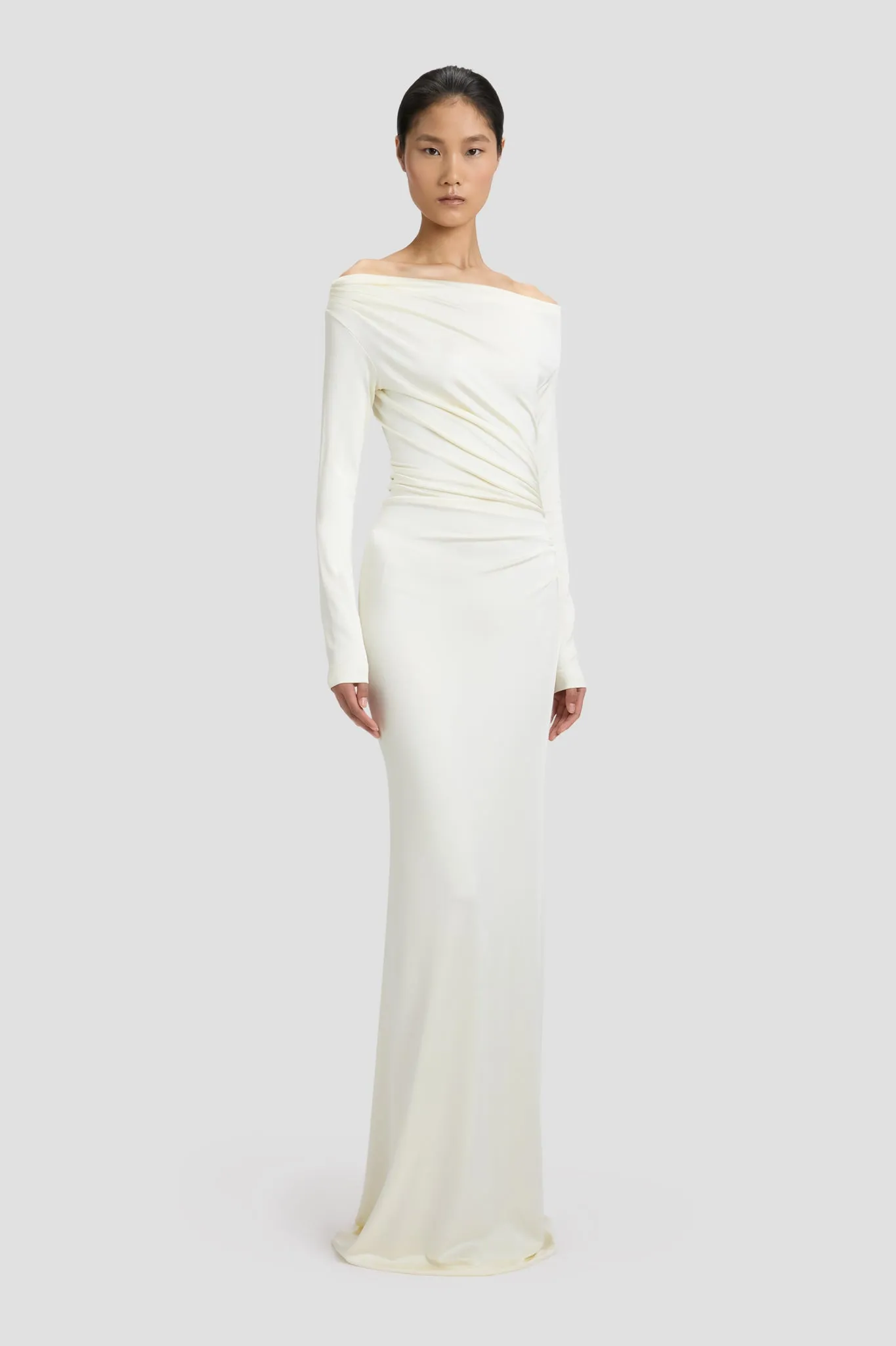 Off-Shoulder Draped Gown In Ivory Victoria Beckham